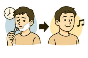 毎朝のヒゲ剃りが不要になり、時間と心に余裕が生まれるイラスト